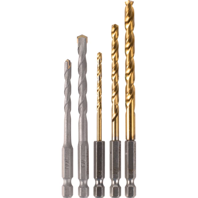 5-Piece Masonry Drill Bit Set, 1/4" Hex Shank