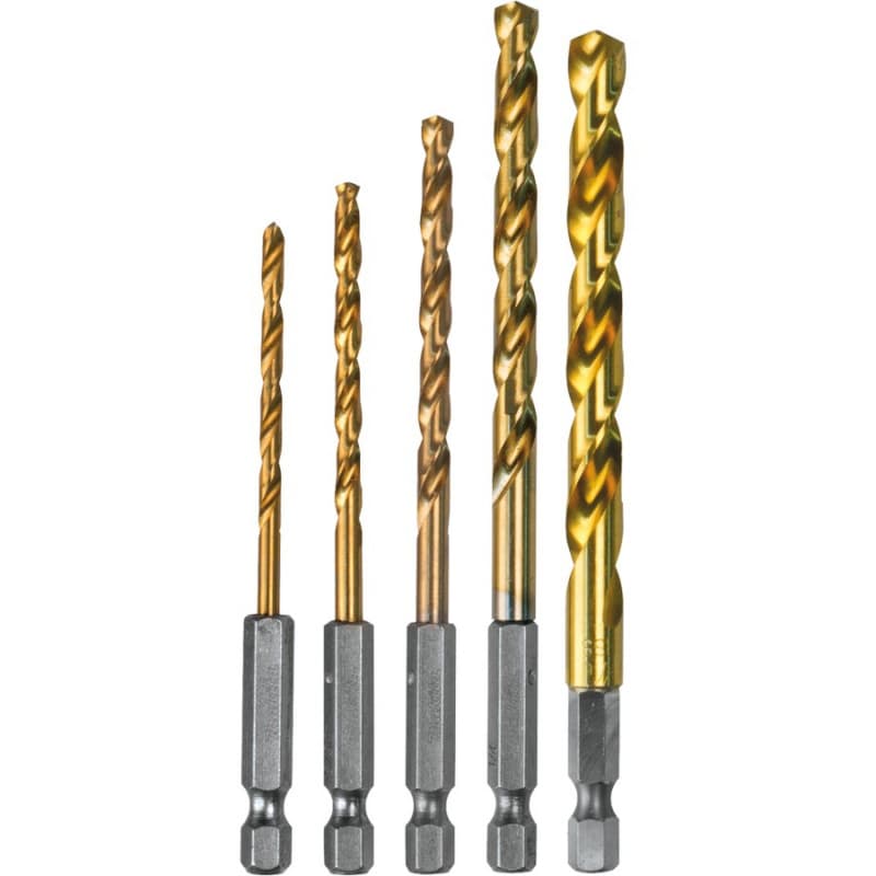 5-Piece Titanium Coated Drill Bit Set, 1/4" Shank