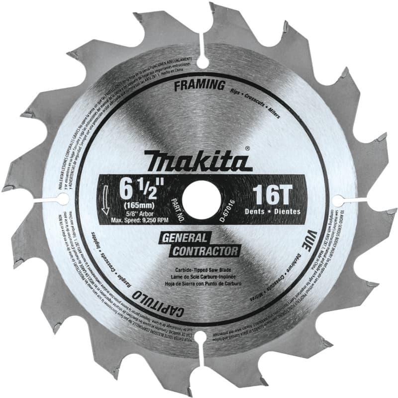 6-1/2" x 16 Teeth Cross-Cut/Rip/Plunge Circular Saw Blade