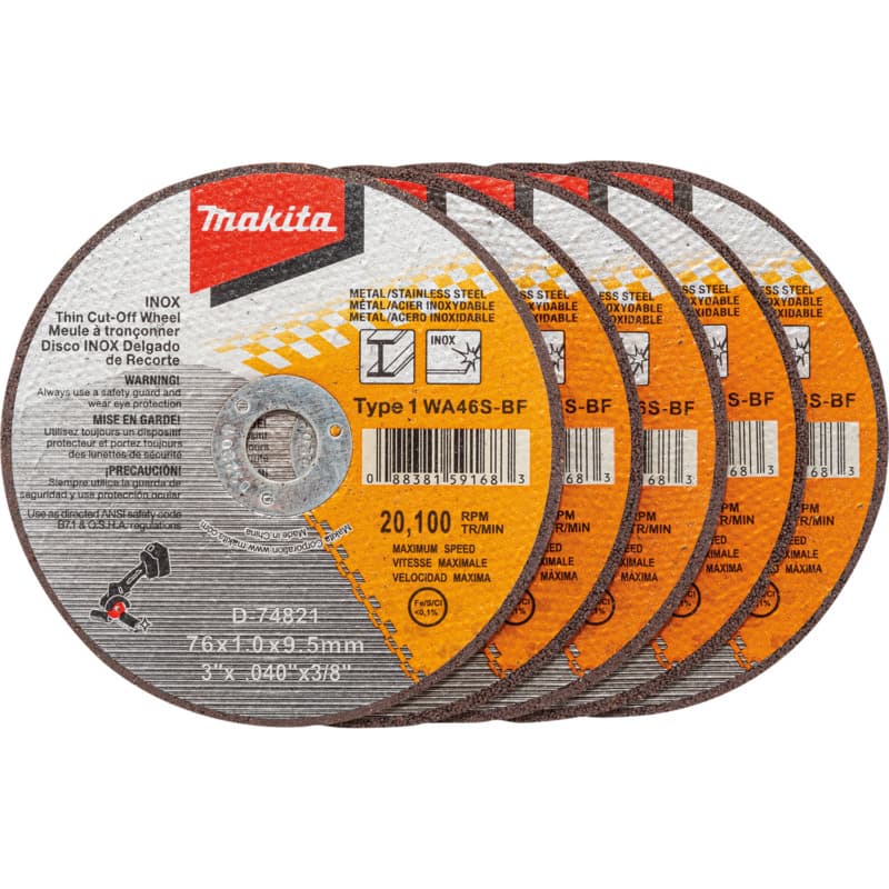 3" Type 1 General Purpose 46 Grit Thin Cut-Off Wheel for Metal/Stainless Steel Cutting (5/Pack)