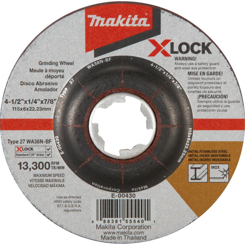 4-1/2" X-LOCK Type 27 General Purpose 36 Grit Abrasive Grinding Wheel for Metal/Stainless Steel
