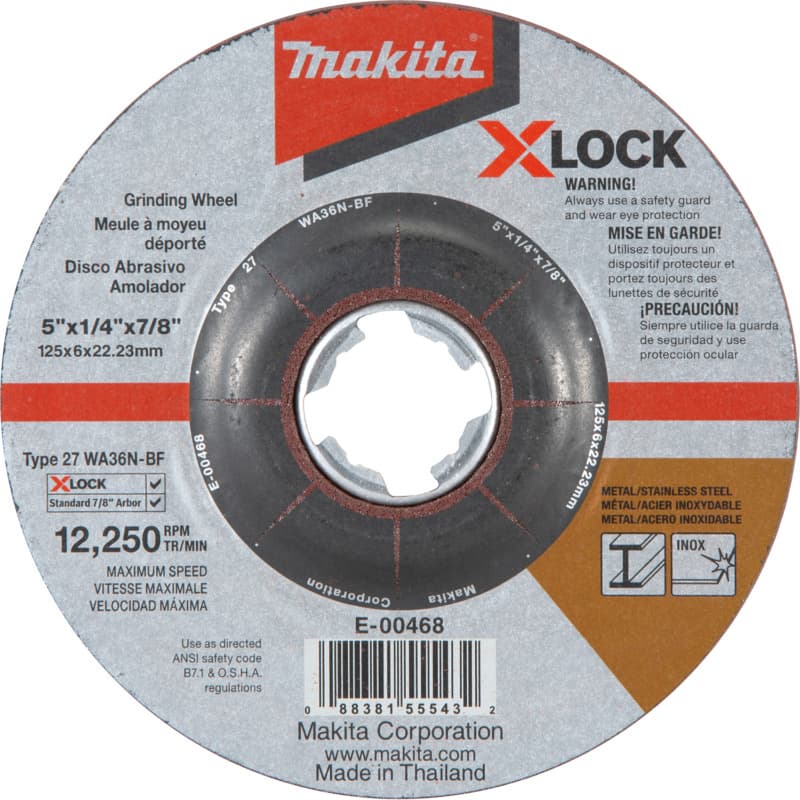 5" X-LOCK Type 27 General Purpose 36 Grit Abrasive Grinding Wheel for Metal/Stainless Steel Grinding
