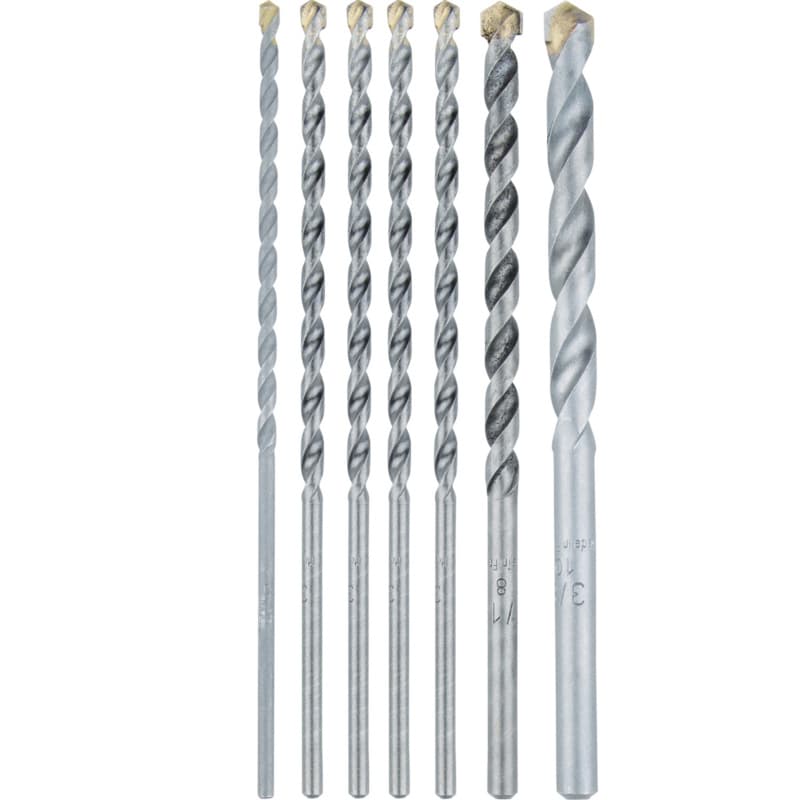 7-Piece Assorted Carbide Tipped Percussion Masonry Hammer Drill Bit Set