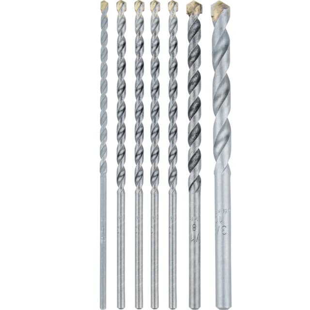 7-Piece Assorted Carbide Tipped Percussion Masonry Hammer Drill Bit Set