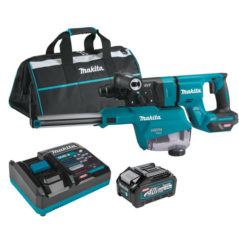 40 V Max XGT Brushless 1-1/8" SDS-PLUS AVT D-Handle Rotary Hammer Kit with Dust Extractor/AFT/AWS Capable (4.0Ah)