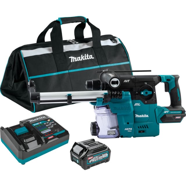 40 V Max XGT Brushless Cordless 1-3/16" SDS-PLUS AVT Rotary Hammer Kit with Dust Extractor/AFT/AWS Capable (4.0Ah)
