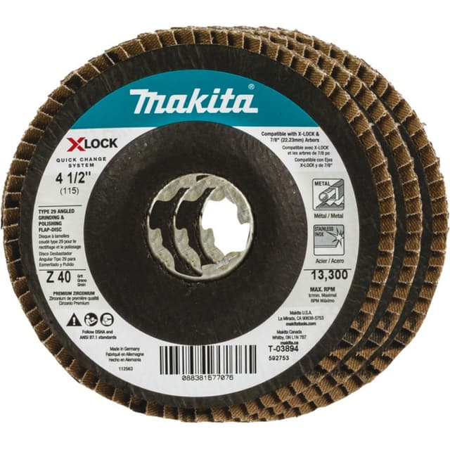 Makita, 4-1/2" Abrasive Flap Disc, Type 29 X-LOCK, 3-Pack