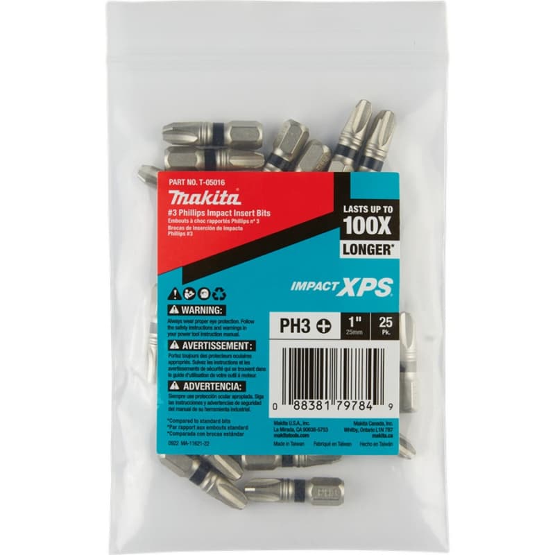 #3 x 1" Impact XPS Phillips Drive Insert Bit, 1/4" Shank (25/Pack)
