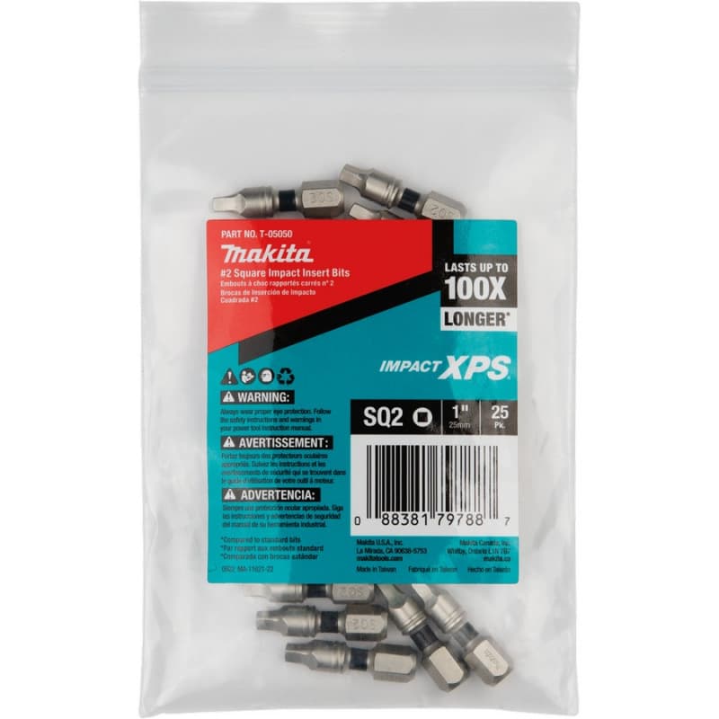 #2 x 1" Impact XPS Square Drive Insert Bit, 1/4" Shank (25/Pack)
