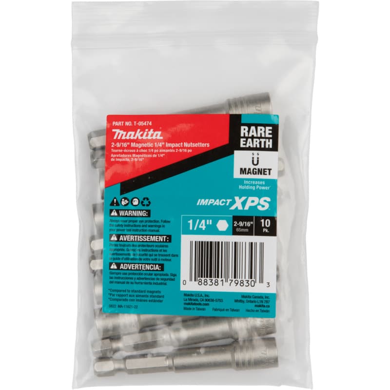 5/16" x 2-9/16" Impact XPS Magnetic Nutsetter, 1/4" Shank (10/Pack)