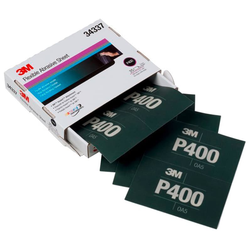 6.8" x 5.5" 400 Grit Aluminum Oxide Hookit™ Flexible Abrasive Sheet (25/Box)