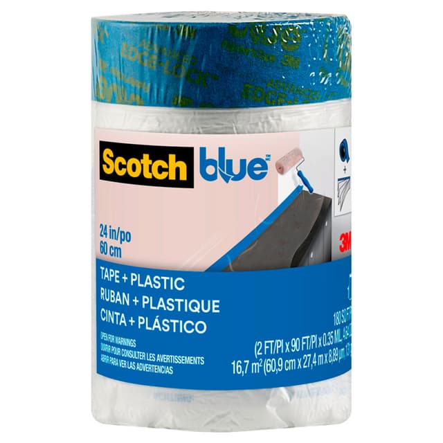 24" Blue Pre-Taped Plastic Painters Tape, 30 Yard Roll