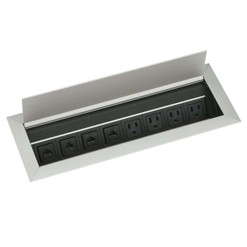 14-11/32" Recessed Power Grommet with 4Power and 4 Data Outlets, Satin Aluminum