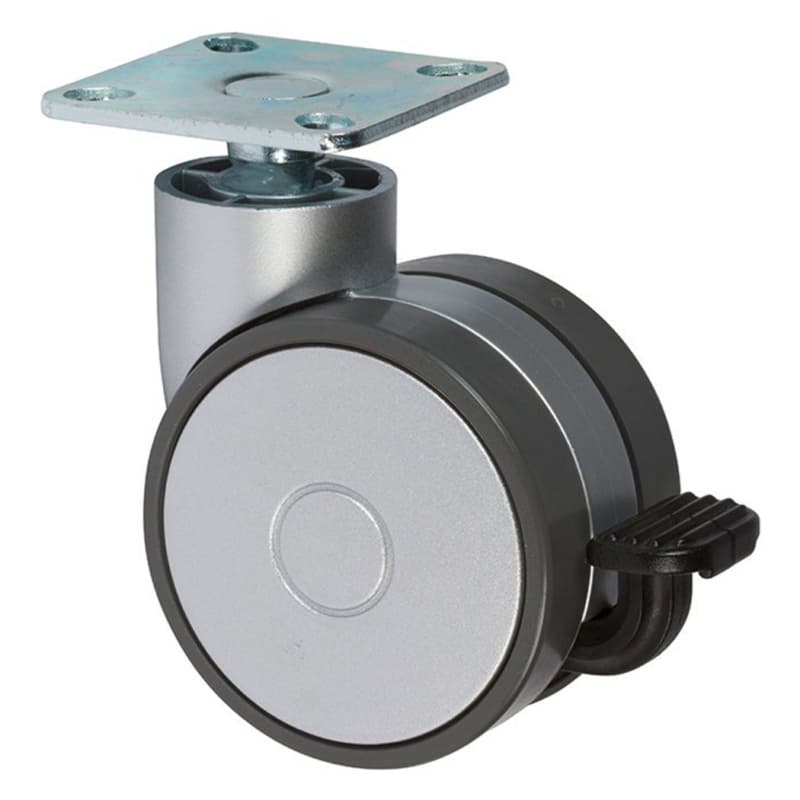 3-7/32" Caster with Brake, Metallic Silver