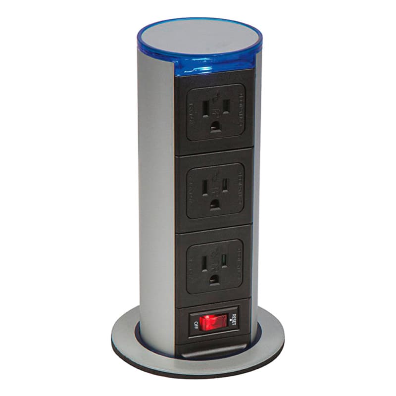 4-7/16" Illuminated Pop-Up Power Grommet Dock, Metallic Silver