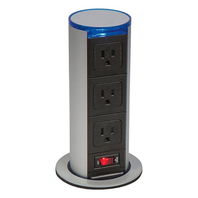 4-7/16" Illuminated Pop-Up Power Grommet Dock, Metallic Silver