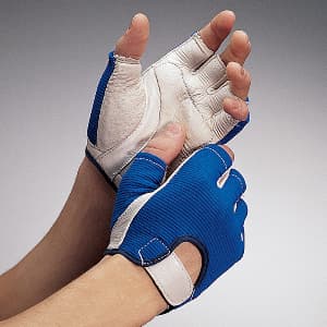 Large Goatskin Anti-Vibration Gloves, Half-Finger Blue/White