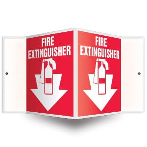 3D Projection™ Fire Extinguisher Sign, White On Red