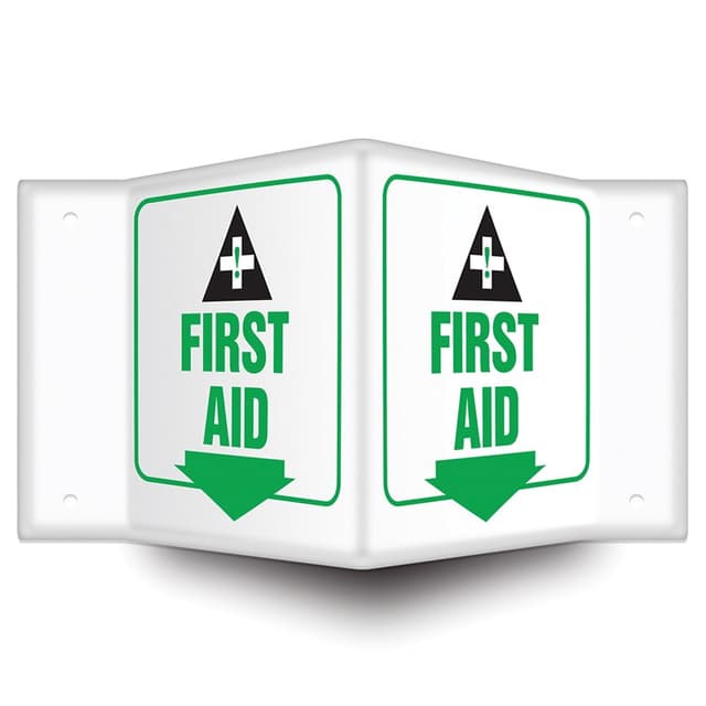 3D Projection™ First Aid Sign, Black/Green On White