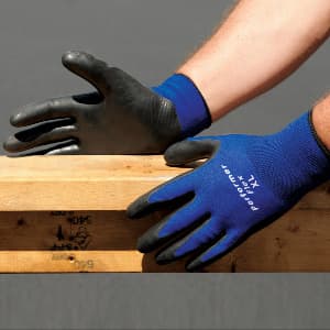 Large Polyester/Rubber Latex Gloves, Blue/Black
