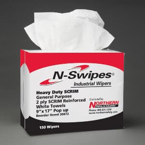 N-Swipes® Heavy Duty Scrim Industrial Wiper, White, 9" x 17" (150/Box)