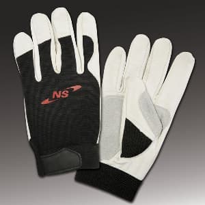 Large Goatskin/Stretch Knit Sport Utility Gloves, Black/White
