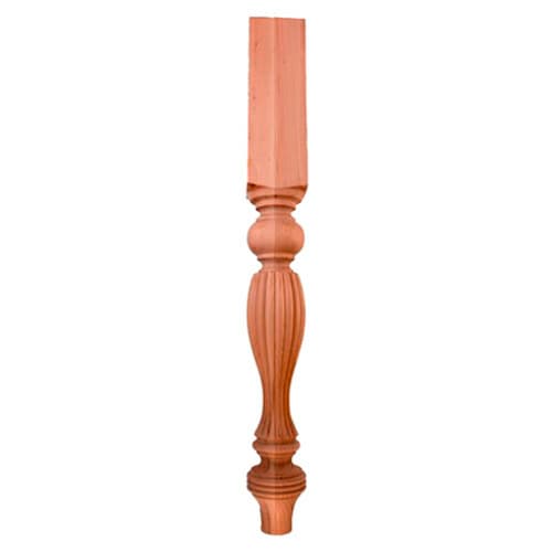 3-3/4" x 3-3/4" x 35-1/4" Tapered Fluted Post, Rubberwood