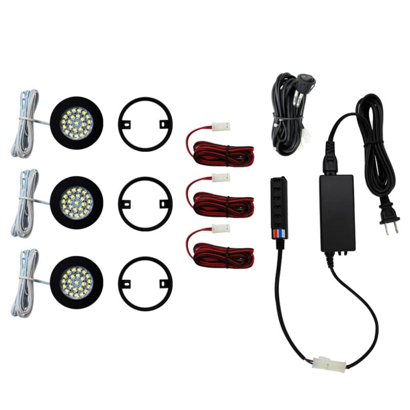 R507 2W Cool White 3 Light Puck Kit, Black