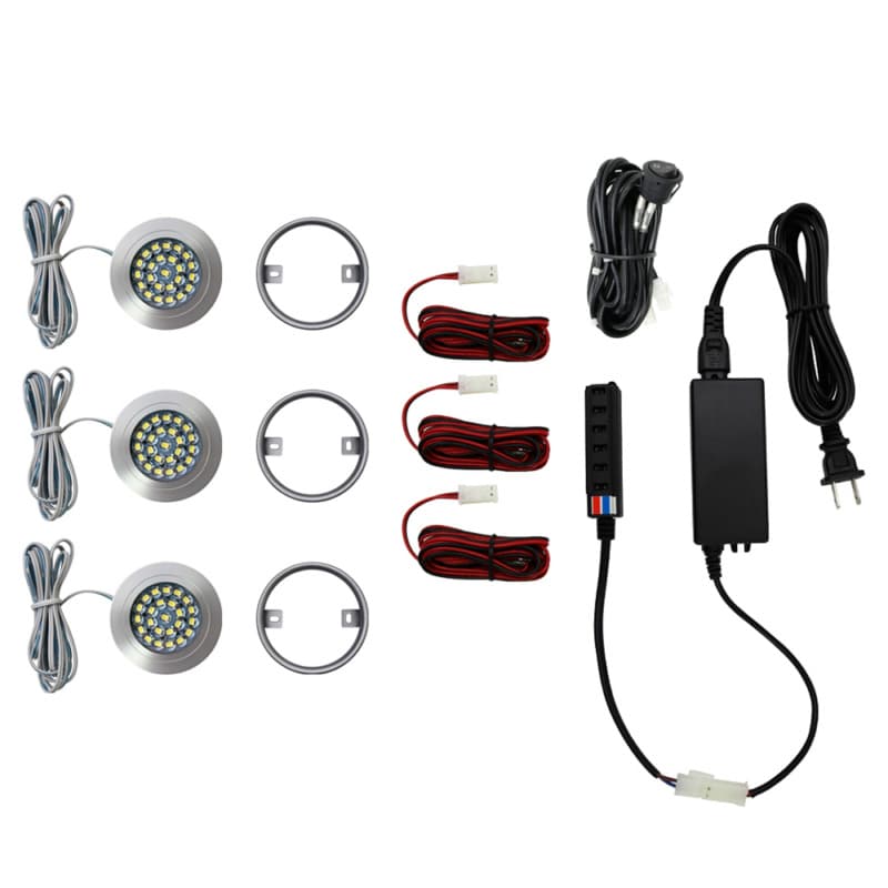 R505 2W Cool White 3 Light Puck Kit, Nickel