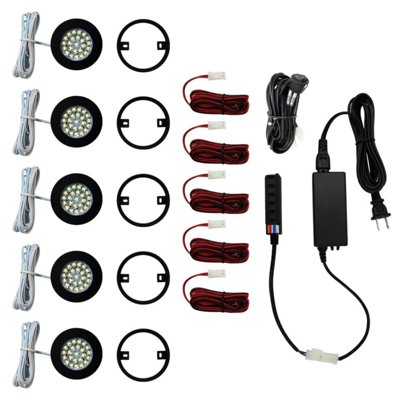 R511 2W Cool White 5 Light Puck Kit, Black