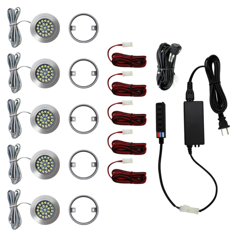 R509 2W Cool White 5 Light Puck Kit, Nickel