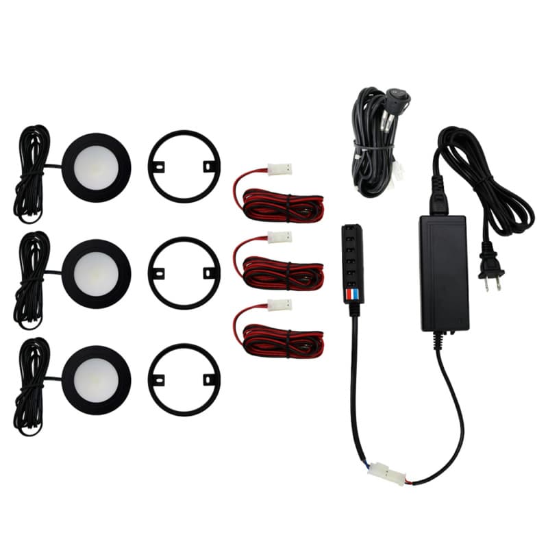 R519 3W Cool White 3 Light Puck Kit, Black