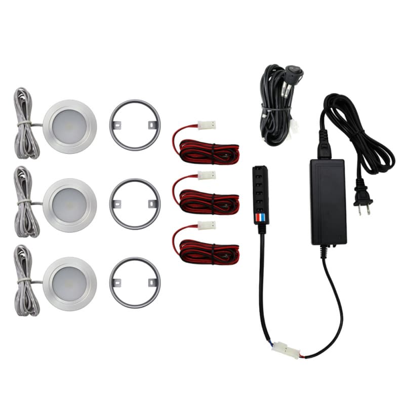 R517 3W Cool White 3 Light Puck Kit, Nickel