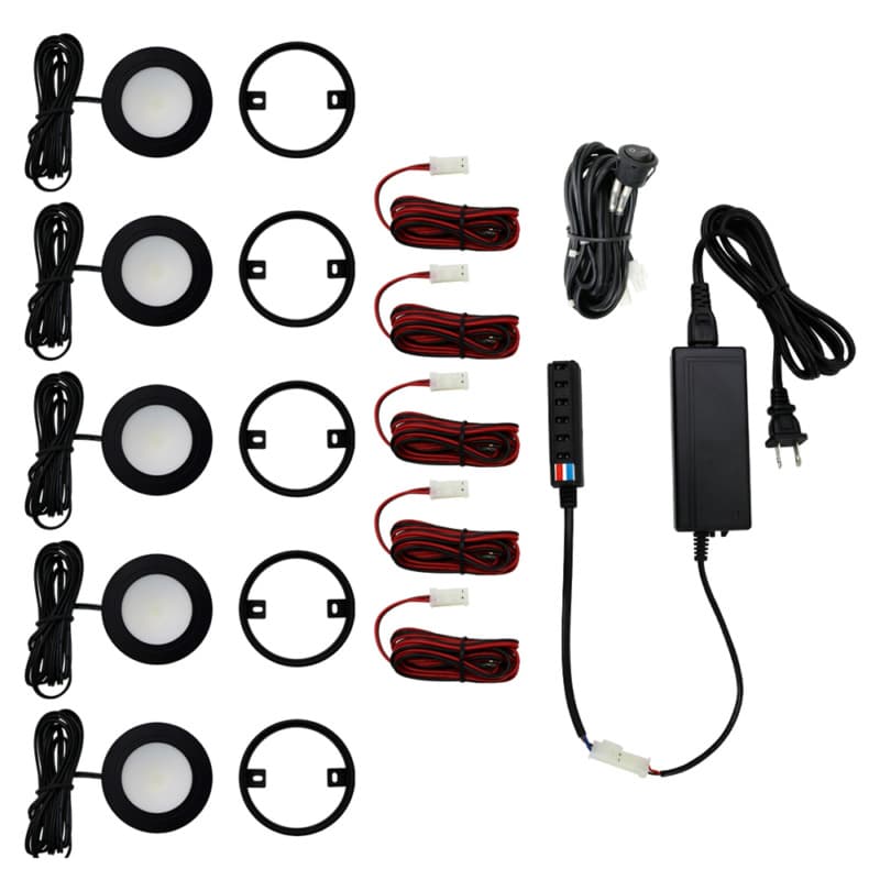 R522 3W Warm White 5 Light Puck Kit, Black