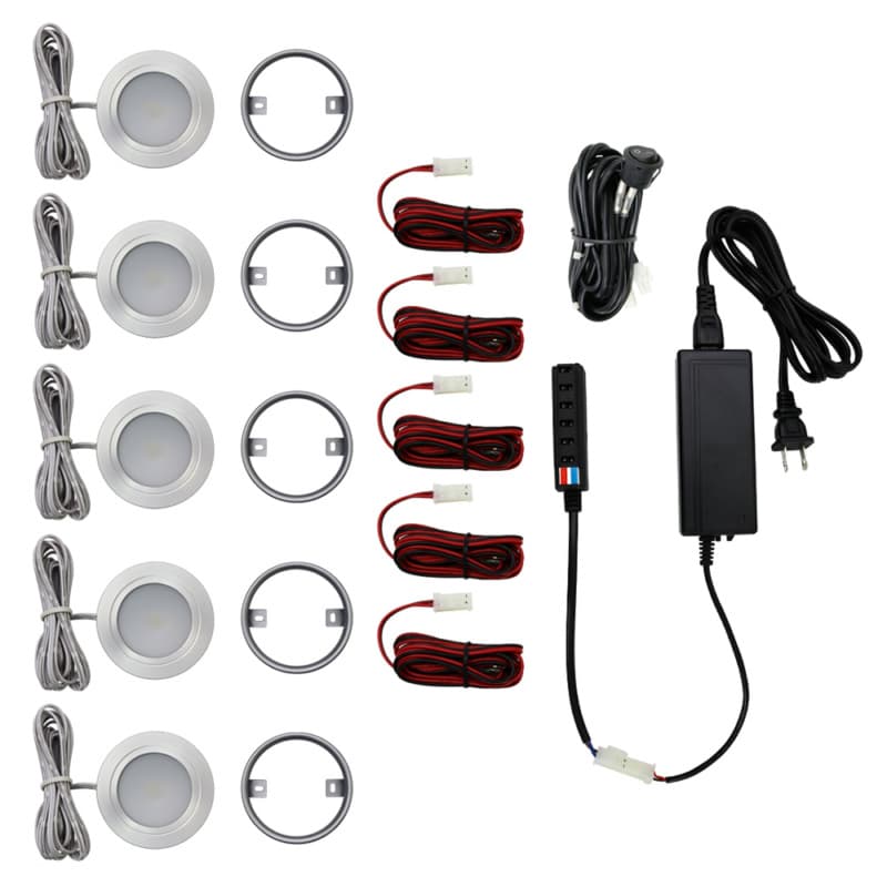 R521 3W Cool White 5 Light Puck Kit, Nickel