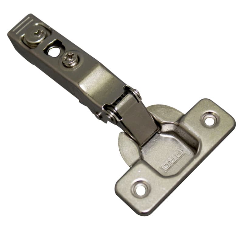 C80 110° Opening Hinge, 45mm Bore Pattern, Self-Closing, Full Overlay, Nickel-Plated, Dowelled