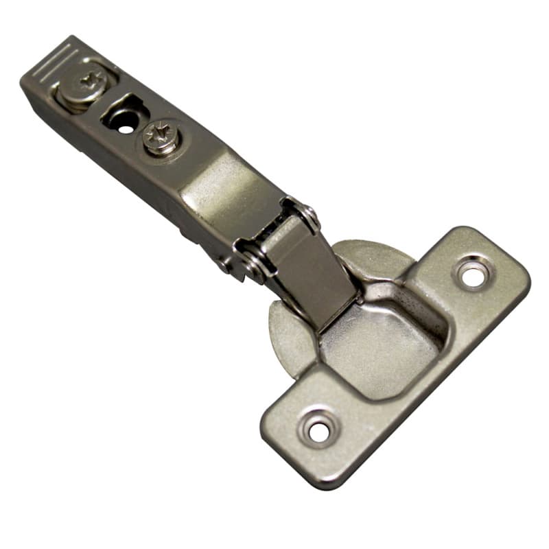 C80 110° Opening Hinge, 45mm Bore Pattern, Self-Closing, Full Overlay, Nickel-Plated, Screw-On