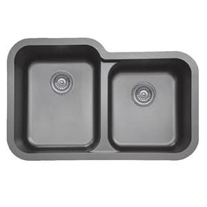 Q-360R Quartz Undermount Large/Small Bowl Kitchen Sink, 32-1/2" x 21" x 8-1/2", Gray
