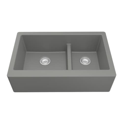 QA-760 Quartz Undermount Large/Small Bowl Kitchen Sink, 34" x 21-1/4" x 9", Gray