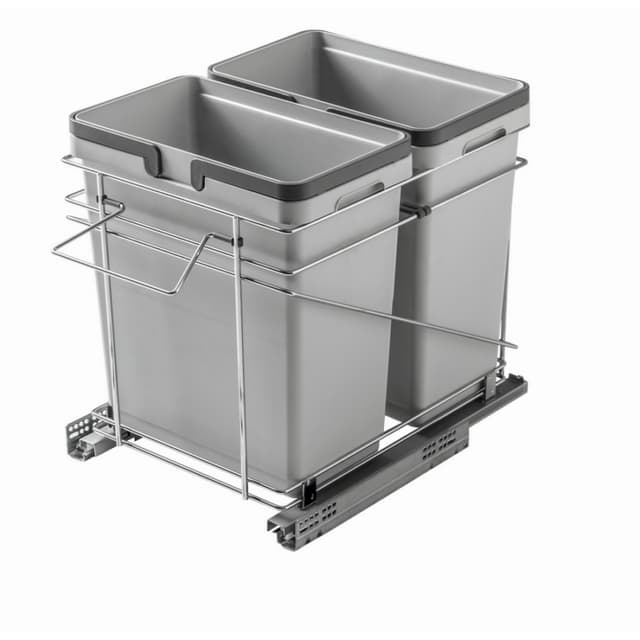Double 32 QT Bottom-Mount Waste Container with Full-Extension Soft-Closing Slides, Gray