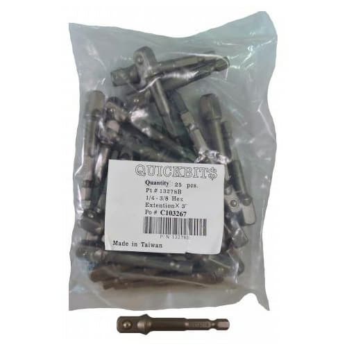 3" Hex Drive Extension Bit, 1/4" - 3/8" Shank (25/Pack)