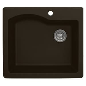 QT-671 Quartz Top Mount Single Bowl Kitchen Sink, 25" x 22" x 9", Brown