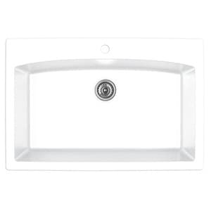 QT-712 Quartz Top Mount Extra Large Single Bowl Kitchen Sink, 33" x 22" x 9", White