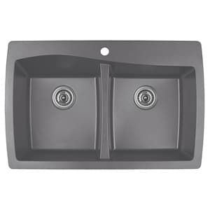 QT-720 Quartz Top Mount Double Equal Bowl Kitchen Sink, 34" x 22" x 9", Gray