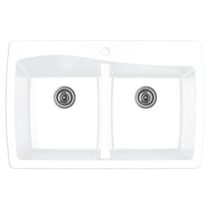 QT-720 Quartz Top Mount Double Equal Bowl Kitchen Sink, 34" x 22" x 9", White