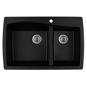 QT-721 Quartz Top Mount Large/Small Bowl Kitchen Sink, 34" x 22" x 9", Black
