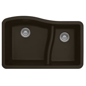 QU-630 Quartz Under Mount Large/Small Bowl Kitchen Sink, 32" x 21" x 10", Brown