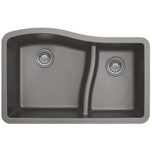 QU-630 Quartz Under Mount Large/Small Bowl Kitchen Sink, 32" x 21" x 10", Concrete