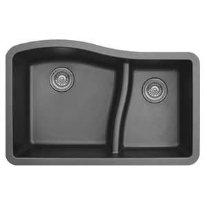 QU-630 Quartz Under Mount Large/Small Bowl Kitchen Sink, 32" x 21" x 10", Gray