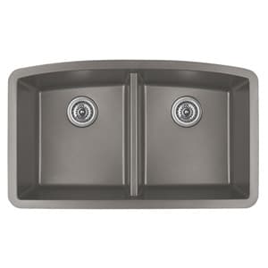 QU-710 Quartz Under Mount Double Equal Bowl Kitchen Sink, 32-1/2" x 19-1/2" x 9", Concrete